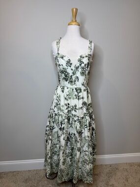 Anthropologie Floral Tiered Maxi Dress in Sage Green Eyelet Size Small